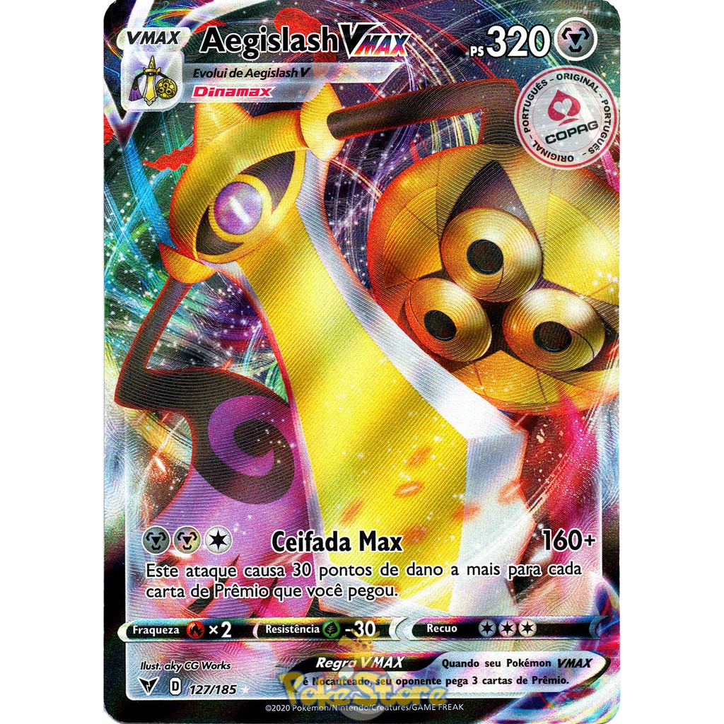 Carta Pokemon Aegislash VMAX Português 127/185 190/185 Card Original Copag Rainbow