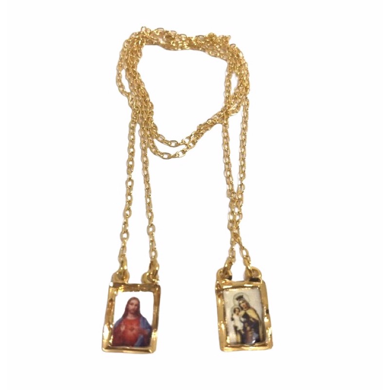 Escapulário Colar Corrente Folheada Nossa Senhora do Carmo e Sagrado Coração de Jesus Nossa Senhora Aparecida
