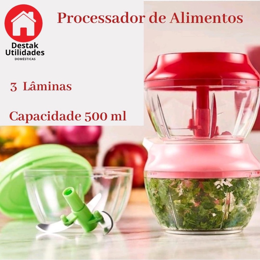 MultiProcessador Triturador de Alimentos 3 lâminas 500 ml CK2017 - Processador picador de Alho e Cebola