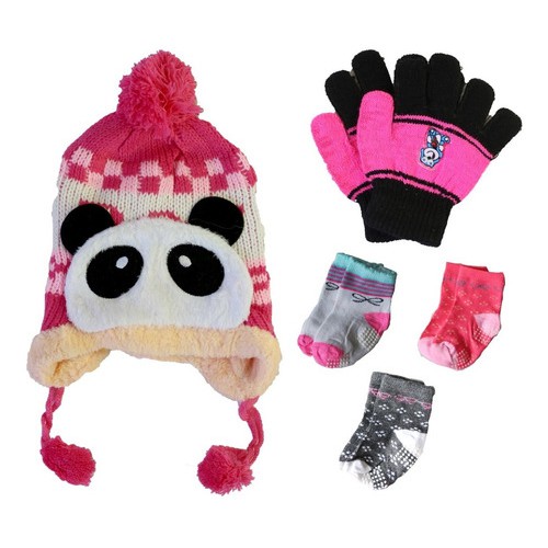 Kit Inverno Bebê Infantil Touca Gorro + Luva + 3 Pares Meias