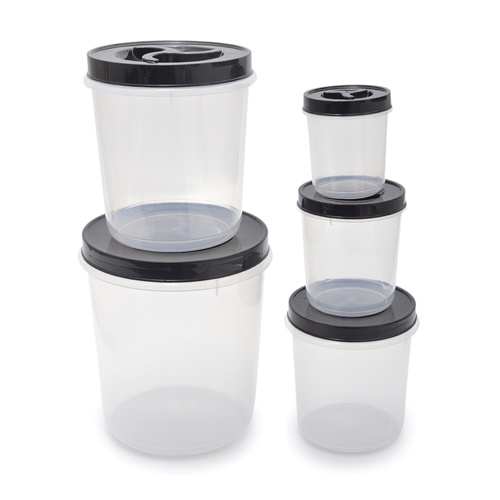 Kit 5 Potes Redondos Para Mantimentos Transparentes - Tampa De Rosca