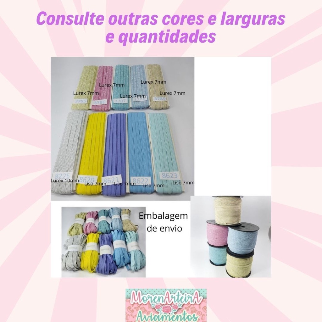 Detalhes do Elástico Lurex chato 7mm rosa 3786 001 - 322A17