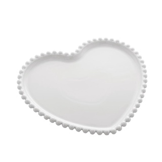 Cj 2 Pratos Porcelana Coração Beads Branco 20X17X2Cm