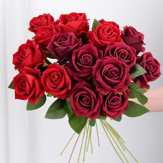Flores Artificiais De Seda Rosas Realistas Bouquet Long Stem Para Festa De Casamento Em Casa 1 Peça