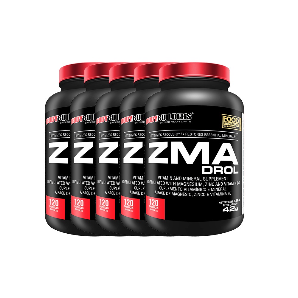 Kit 5x ZMA Drol 120 Cáps - Polivitamínico Zinco, Magnésio E B6 - Auxilia no Controle do Açúcar no Sangue - BodyBuilders