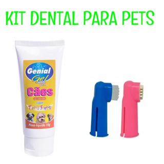 Kit Dental P/ Cães  - 2 Escova para Cachorro Dedeiras Dental e 1 Creme Dental para Pet em Oferta na Shopee