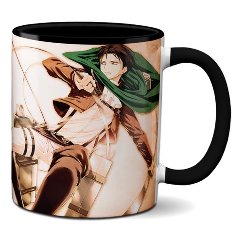 Caneca Levi Ackerman Attack On Titan Alça E Interior Preto