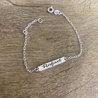 Pulseira Infantil Prata 925 Bebê com Gravação de um nome na Chapa