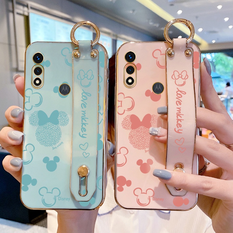 Capa De Pulseira Para Celular Motorola Moto E6s 2020 Capas De Moda Mickey Luxo Cromado Com Banho Quadrado Meninas