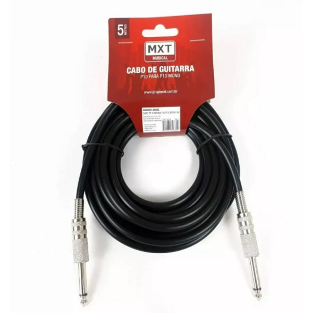 Cabo MXT P10 x P10 5M Mono para Guitarra, Violão, Baixo e Teclado