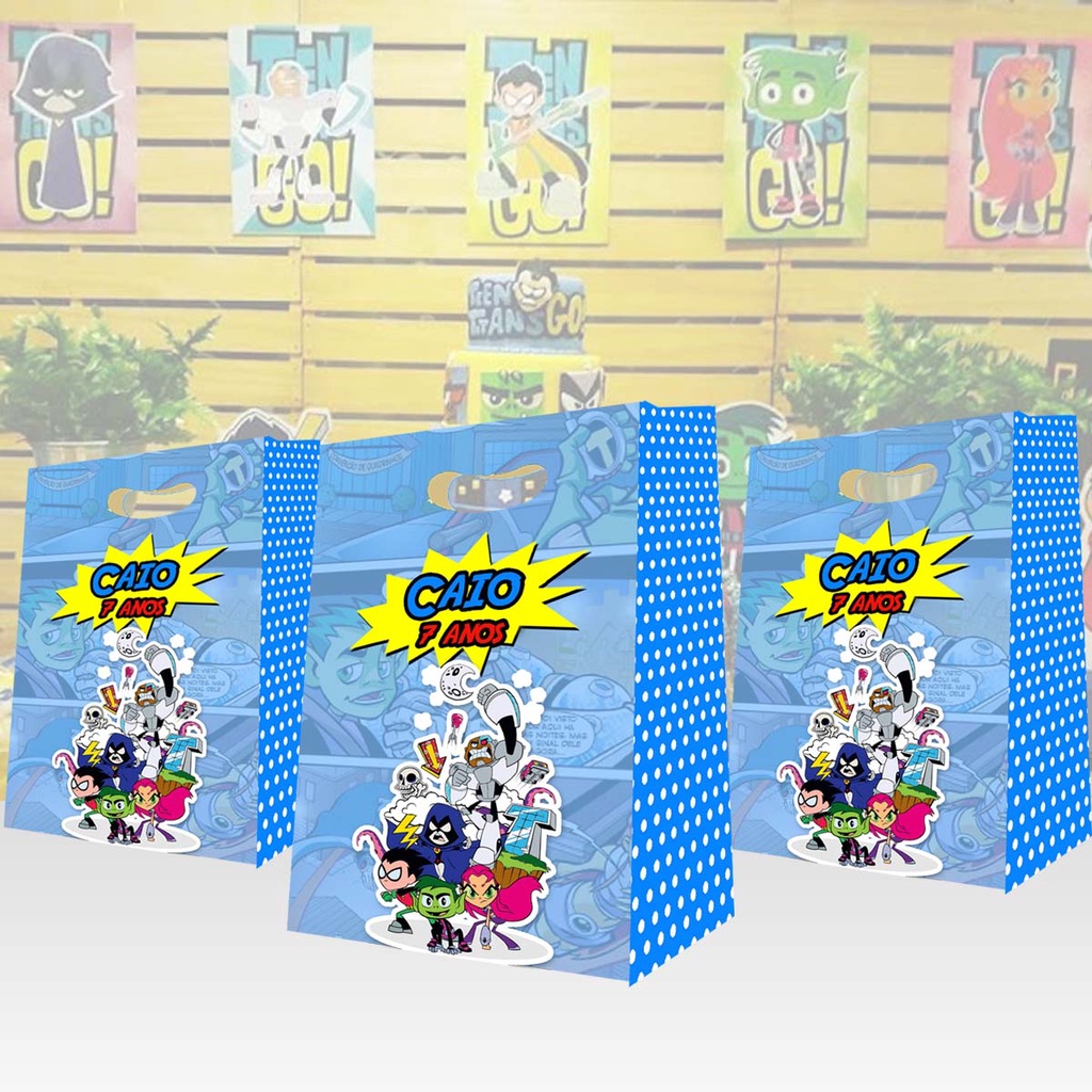 10 Sacolinhas Jovens Titans Sacola Caixinha Surpresa Lembrancinhas para Aniversário Personalizadas com nome e idade