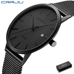 CRRJU Moda Mens Relógios Ultra Fino Quartz Casual À Prova D'água 2172
