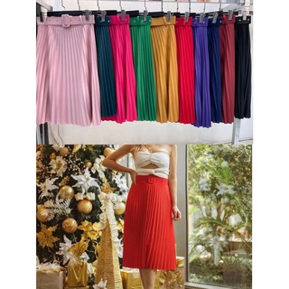 saia Midi Plissada com Cinto Fivela Forrada cod 046