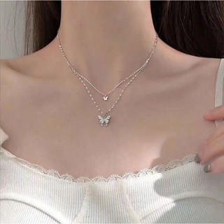Kiliii ins girl Elegante Colar Borboleta Duplo