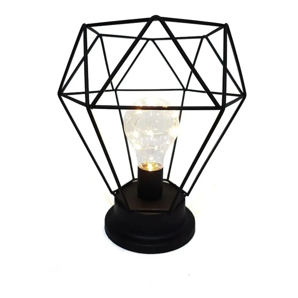 Luminária de Mesa Decorativa a Pilha Led Abajur Diamente Luxo Aramado