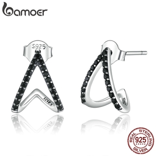 bamoer Simple Geometry Stud Earrings for Women 925 Sterling Silver Ear Pins Jewelry 2020 New Design earring Brincos SCE924