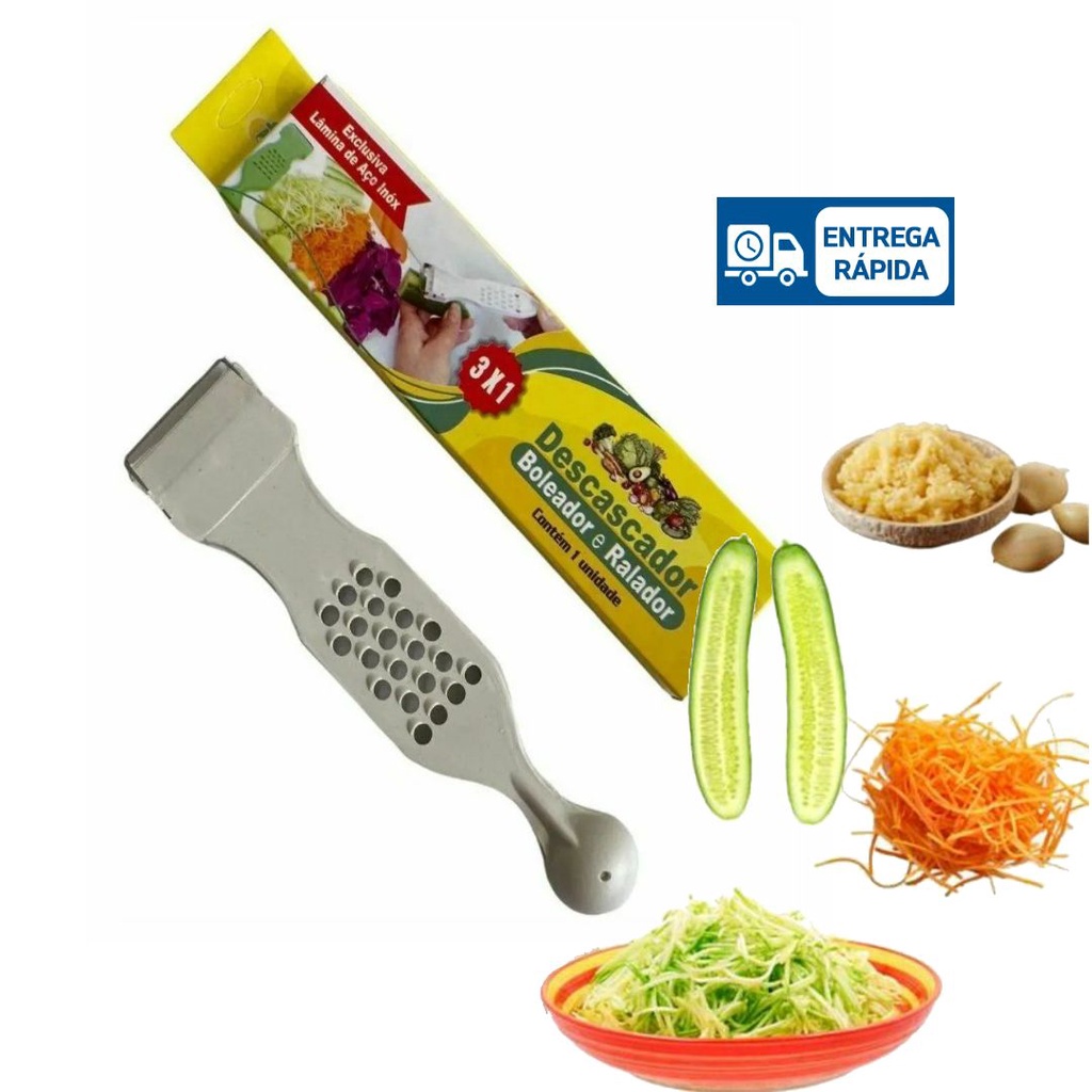 Descascador Cortador Furador Boleador Frutas Legumes 3 em 1  limpa batata, beterraba, cenoura, pepino, nabo, maça, mamão, laranja