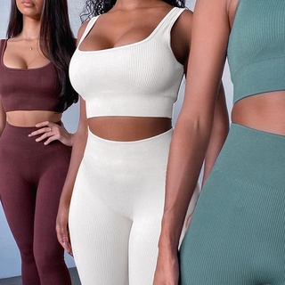 Conjunto De 2 Peças De Yoga Feminina Leggings De Sutiã Sem Costura Ginásio Feminino De Cintura Alta