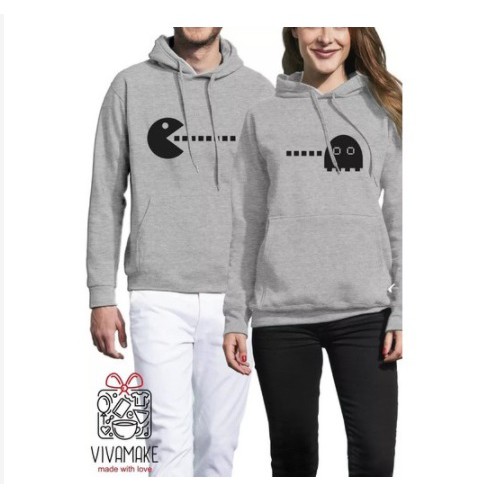 Kit C/2 peças de Blusa Moleton Namorados Casal Amor Pac Man Como Come OFERTA!!!!!!!!!!