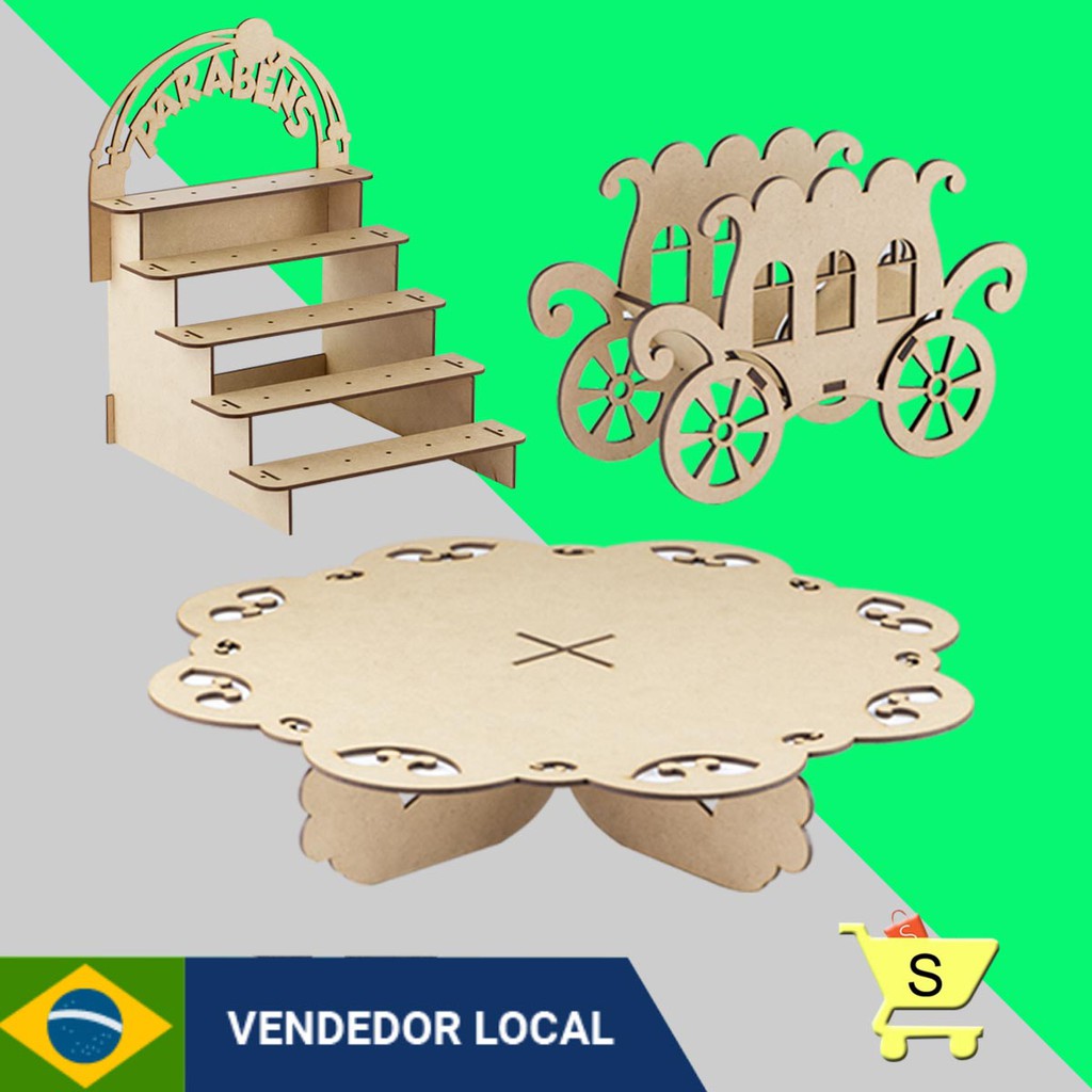Kit 3 peças Provençal Comprar Aniversario Decoração Mesa Em Mdf Luxo cod 001