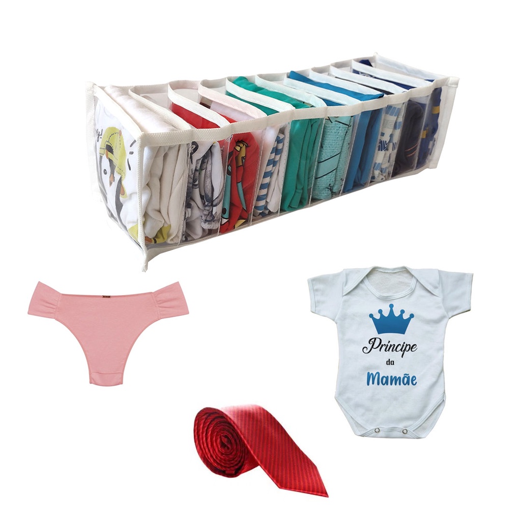 Kit 8 Organizador de gavetas para bebê (P) Cor branco 10x12x35cm - Organizamais