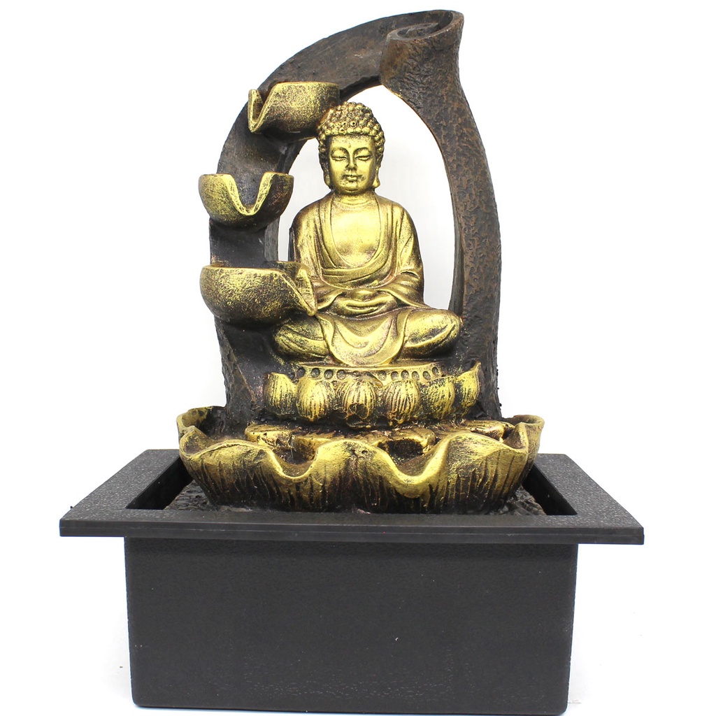 Fonte de Água Decorativa Resina Cascata Iluminação de Led Buda