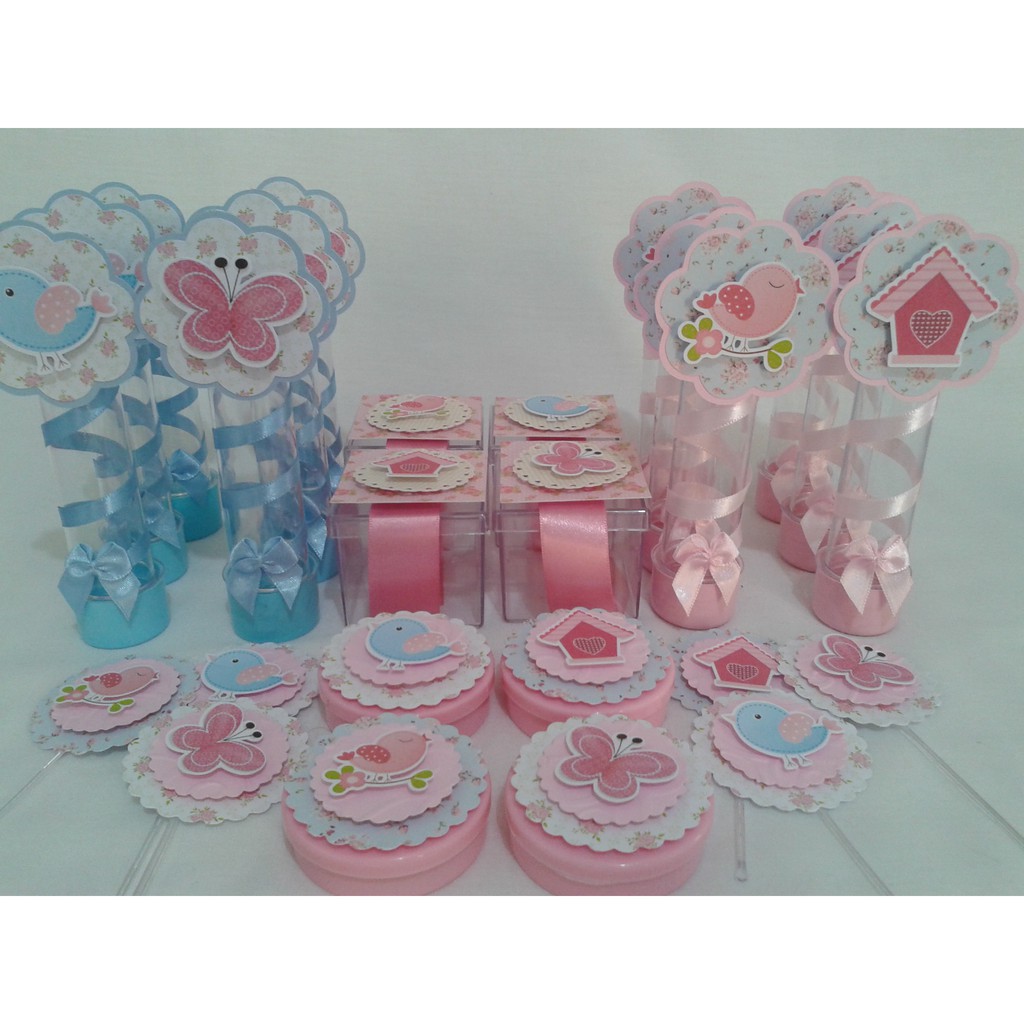 Lembrancinhas Personalizadas Jardim Encantado Rosa Menina Passarinho Caixa Milk Cone Caixa Bala Caixa Sushi Scrap 3D Kit Festa Infantil