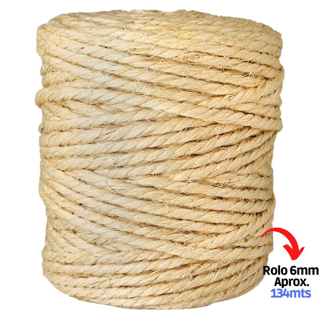 Corda De Sisal Natural 6mm Rolo 2kg Aprox 134 Metros Arranhador Para Gatos Artesanato Em Geral em Oferta na Shopee