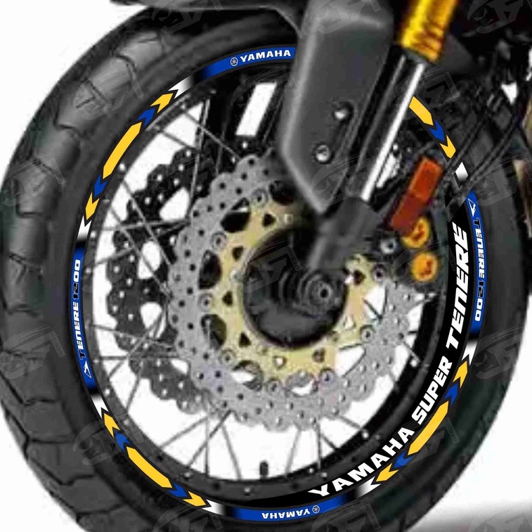 Adesivo Friso Refletivo Roda Moto Yamaha Super Tenere 1200 Tenere 660 + Adesivos Internos M01 azul amarelo