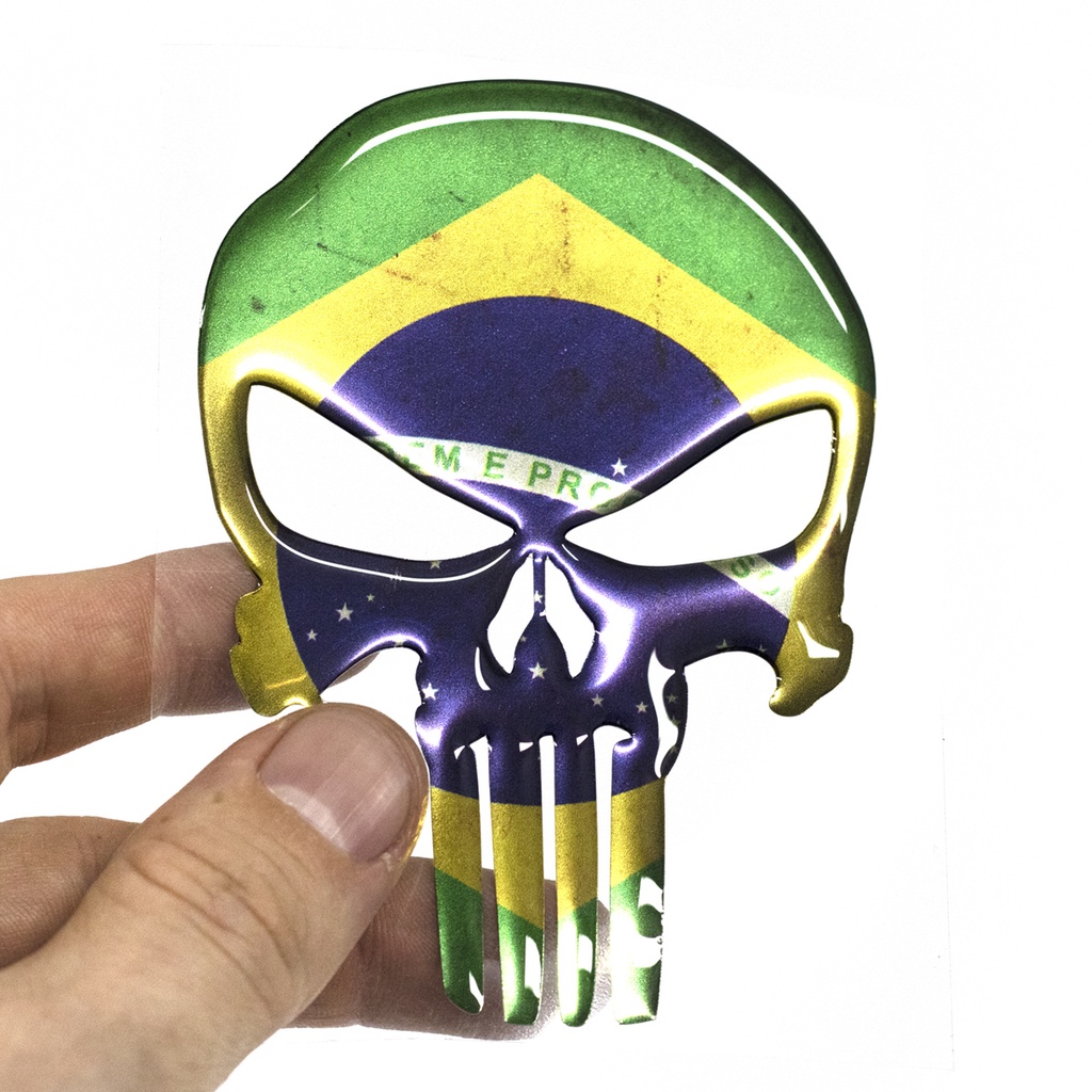 Adesivo Caveira Justiceiro Resinado - Carro / Moto - 7 x 10 cm em Oferta na Shopee