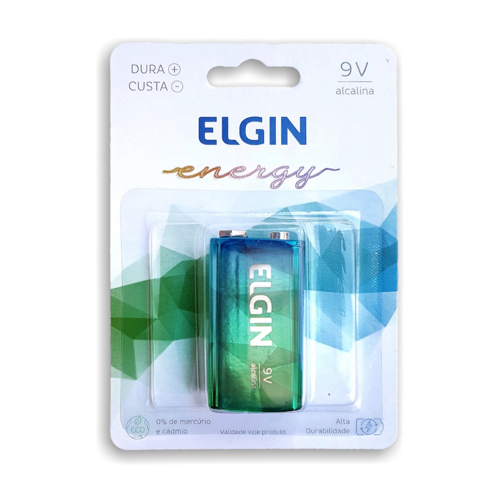 Bateria 9V Alcalina Elgin | Com Lanterna LED Azul | Válida 7 Anos | 1 Unidade