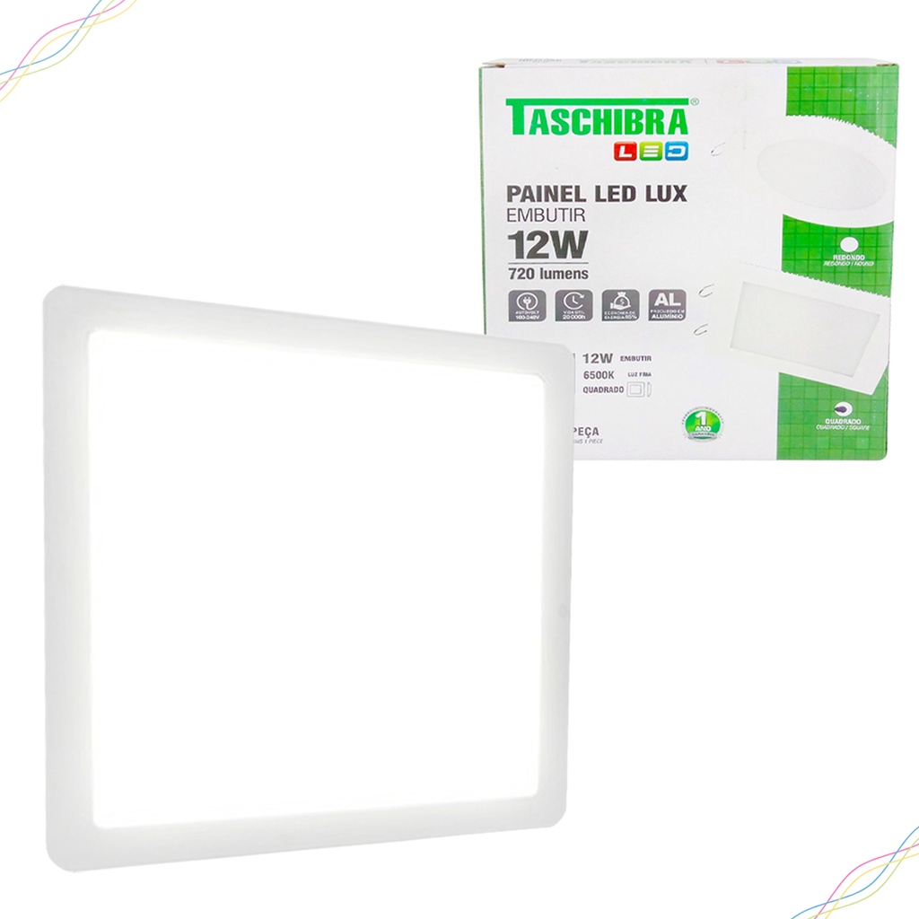 Luminária Plafon Painel LED 12W Embutir Quadrado Branco Fio Bivolt