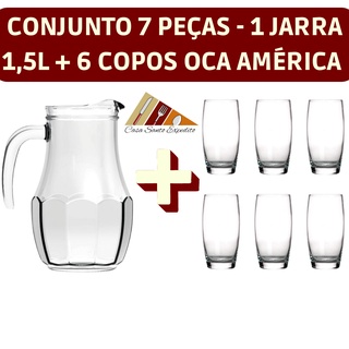 Conjunto 7 Pçs - Jogo 6 Copos Oca América 300ML Nadir Figuereido e 1 Jarra Bar Vidro Tango 1,5L (ENVIO IMEDIATO)