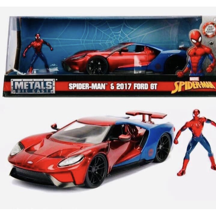 RARIDADE!! Miniatura Carro Carrinho Colecionável Coleção Metal Ford GT 2017 Licenciado c/Figura Homem Aranha 1/24 !!