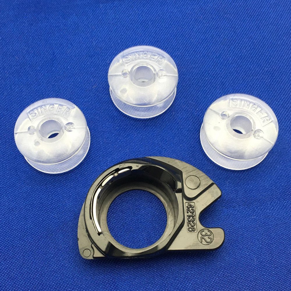 Caixa de Bobina Apollo para Máquina de Costura Singer + 3 Bobinas Compatível com Diversos Modelos Singer Elgin