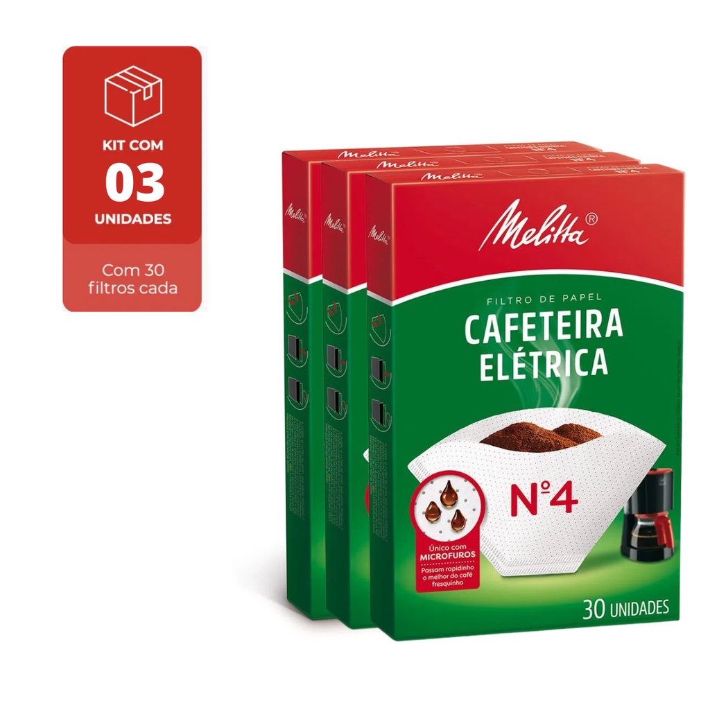 Filtro Coador de Papel para Cafeteira Elétrica N°4 Melitta 3cx com 30Un