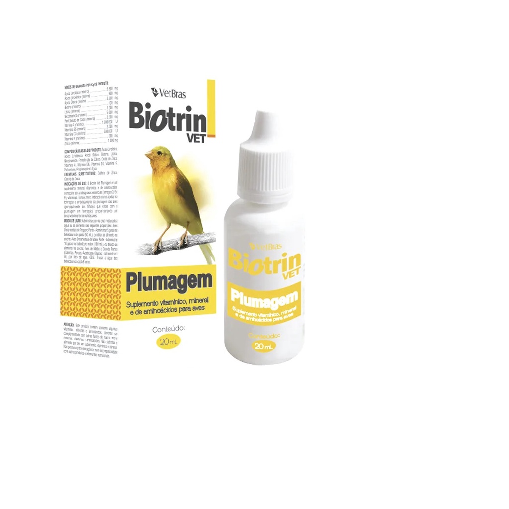 Biotrin Vet Plumagem 20ml Vetbras Suplemento Vitaminico