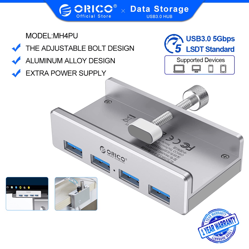 Orico Alumínio 4 Portas USB 3.0 Hub Adaptador Splitter De Alta Velocidade Clipe Tipo (MH4PU)