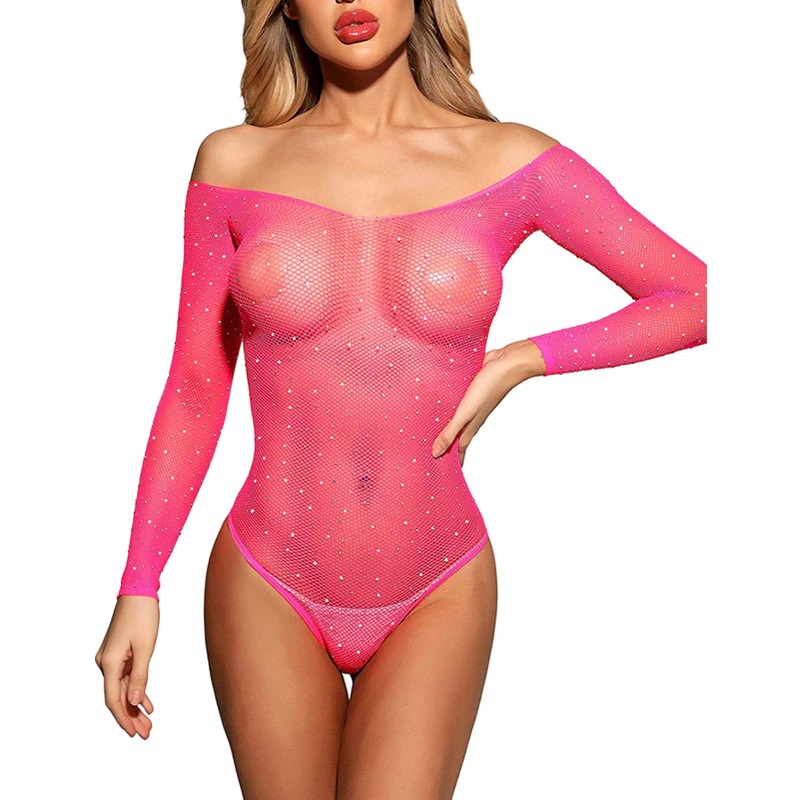 Lingerie Body Arrastão Strass meio Corpo rosa Juju Salimeni bory bore brilho maio brilhante Pink