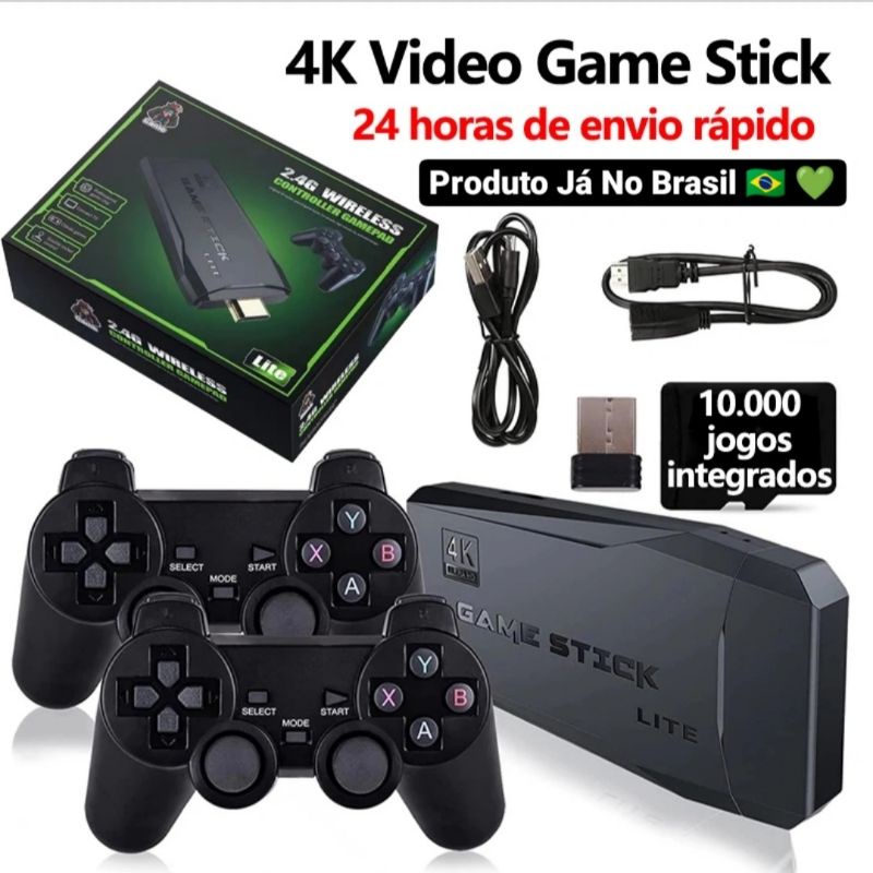 Video Game Stick 4k Lite 10mil Jogos Retro 2 Controles Sem Fio Shopee