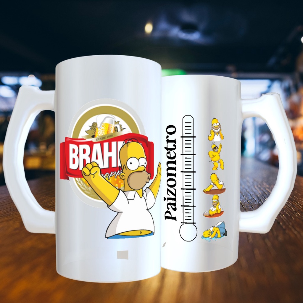 Caneca Personalizada Chopp 475 Ml Vidro Jateado Cerveja Brahma Homer Simpson