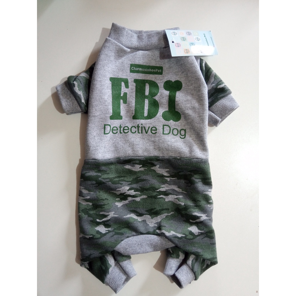 Macacão Moletom Fbi Detective Dog Roupa Cachorro