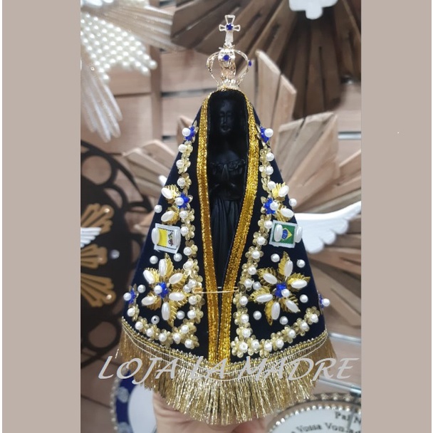 Imagem de Nossa Senhora Aparecida em resina 15cm com manto bordado e coroa folheada réplica da original facsimile