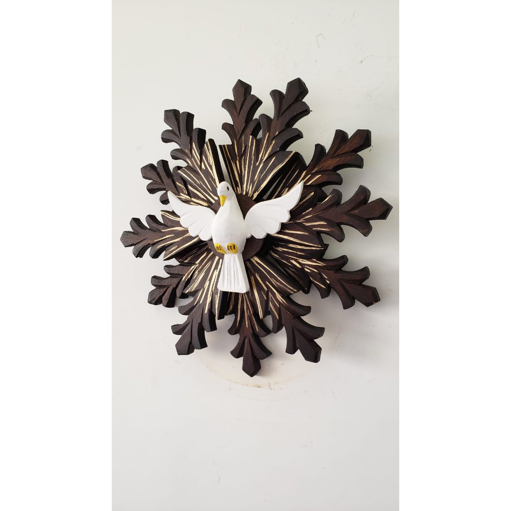 Lindo Divino Espírito Santo De Madeira 40 x 40 com Raios Duplos-Artigos Religiosos - Católicos-Decoração-Batismo