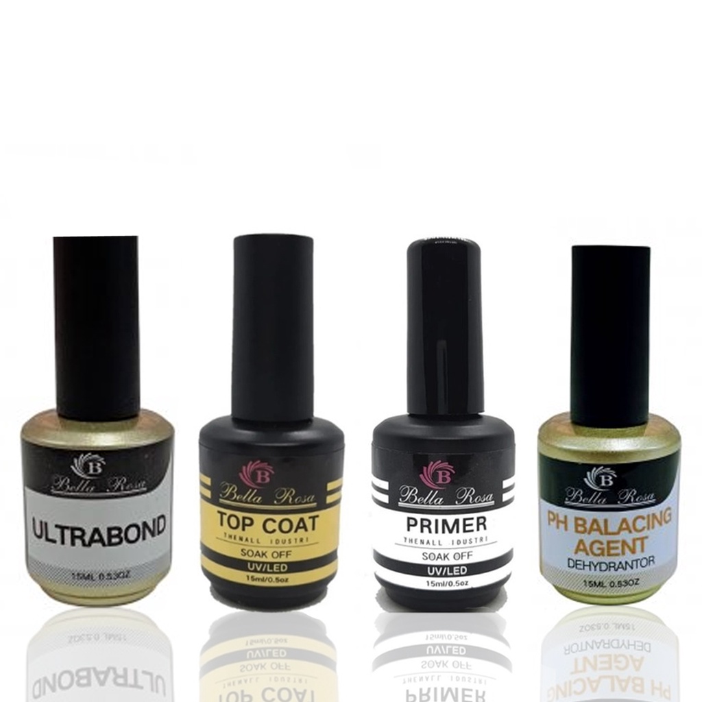 Ultrabond Bella Rosa Unhas Esmalte Gel Uv e Top Coat Selante Gel Acrílico Fibra Acrygel Porcelana e Primer  Fungicida Alongamento de Unha e Ph Balacing Agent 15ml Dehydrantor