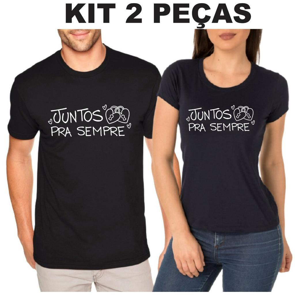 Camisetas de Casal Juntos Pra Sempre Kit de Camisetas para Casal Namorados Dia dos Namorados - 2 peças