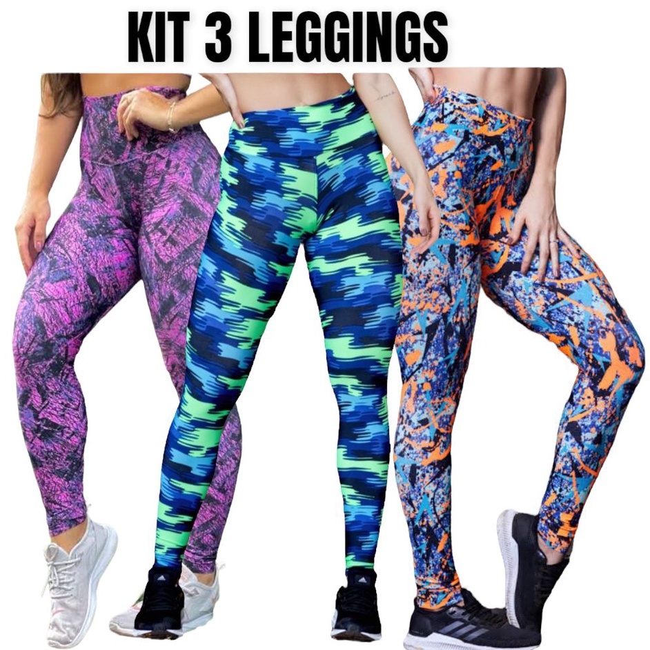 Kit 3 Legging Feminina Calça supleX Academia estampadas Caminhada Fitness