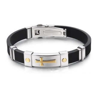 Pulseira De Silicone Masculina Com Cruz De Titânio