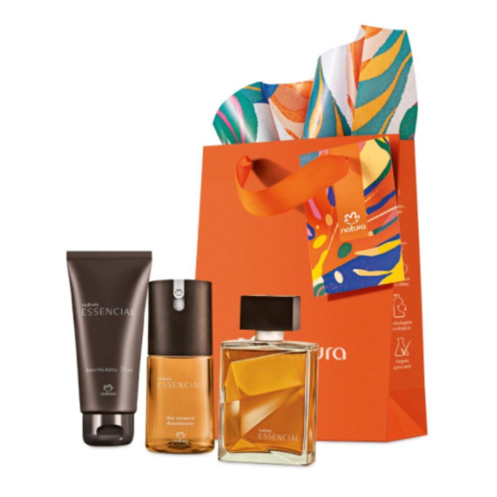 Kit deo parfum essesncial 100ml +balm pós barba 75ml +desodorante corporal masculino 100ml