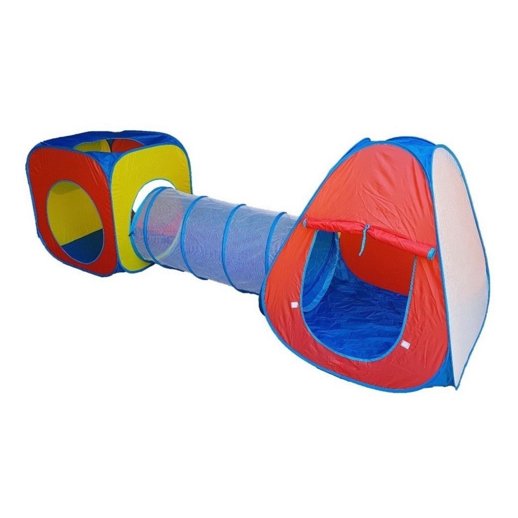 Barraca Acampamento Infantil Toca Tunel Dobravel  3 x1 Cabana com Tunel Tenda Playground Infantil